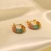 New Lava Hammered Colorful Zircon Earrings 18K Stainless Steel Gold Plated Chunky Hoop Earrings
