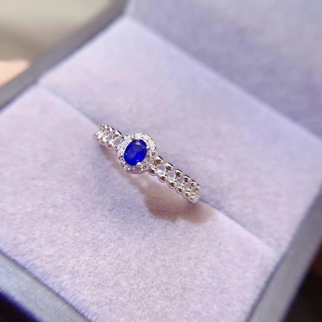 S925 Sterling Silver Minimalist Sapphire Ring with Hollow Design