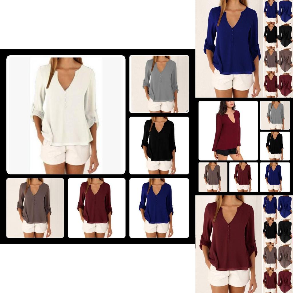 Elegant V Neck Long Sleeve Chiffon Blouse For Women In Six Chic Colors And Sizes S To 5xl
