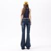 New product, Korean group ancient and spicy, fashionable and thin elastic flared pants, denim micro-pull pants for women