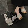 New Popular Summer Women's Wedges Heel Slippers Elegant Square Toe Slip On Slides Outdoor Dress Street Style Shoes Zapatos Mujer
