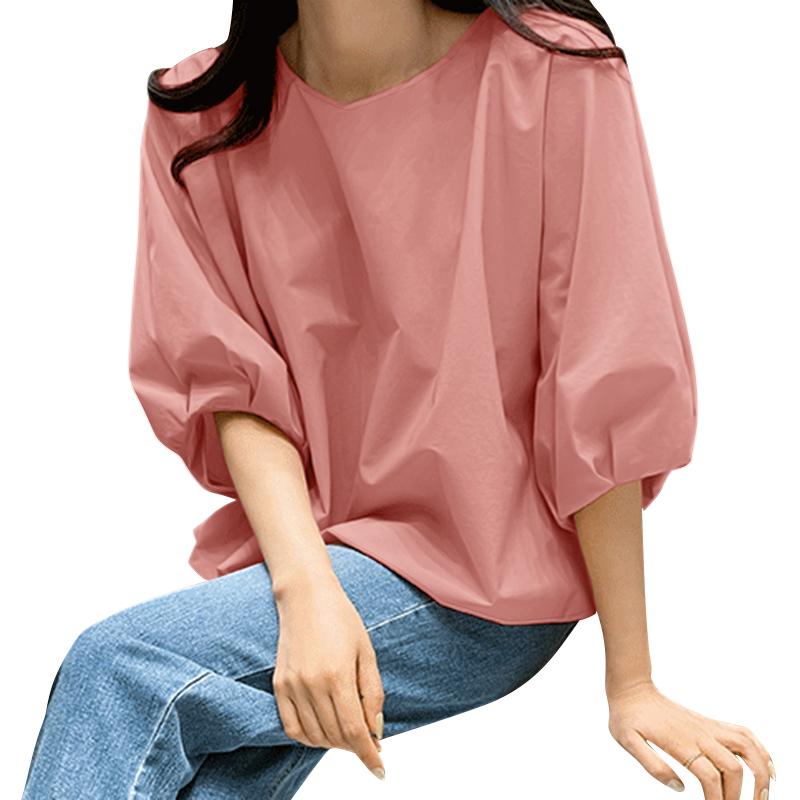 ZANZEA Womens Summer Casual Round Neck 3/4 Sleeve Loose Blouse