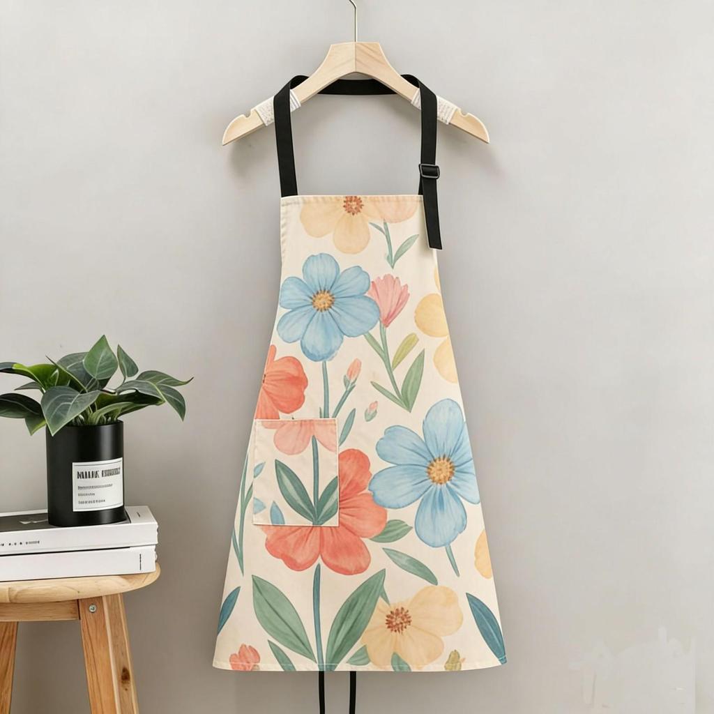Cartoon Canvas Kitchen Apron: Stain-Proof, Durable, Breathable with Buckle, Suitable for Cooking and Catering.