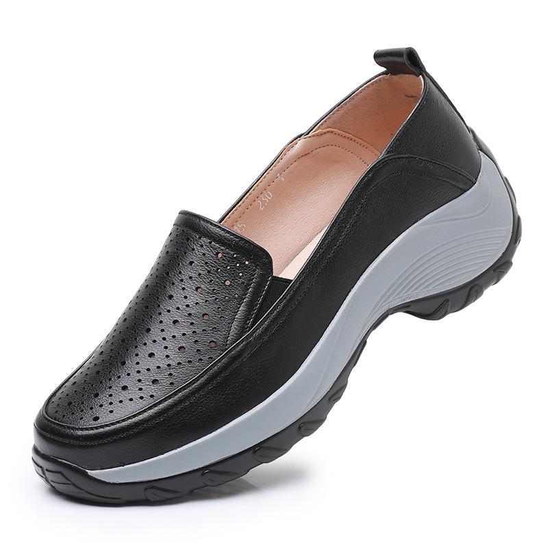 Fashion GKTINOO 2025 Spring Real Leather Shoes Thick Bottom Women Shoes Wedges Cutout Sneakers Platform Loafers Lightweight Mom Shoes