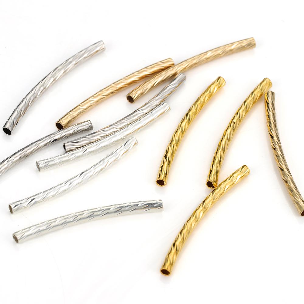 100pcs Stripe Copper Curved Tube Spacer Beads Connector for Bracelet DIY Jewelry Making Components Necklace Accessories 25-30mm