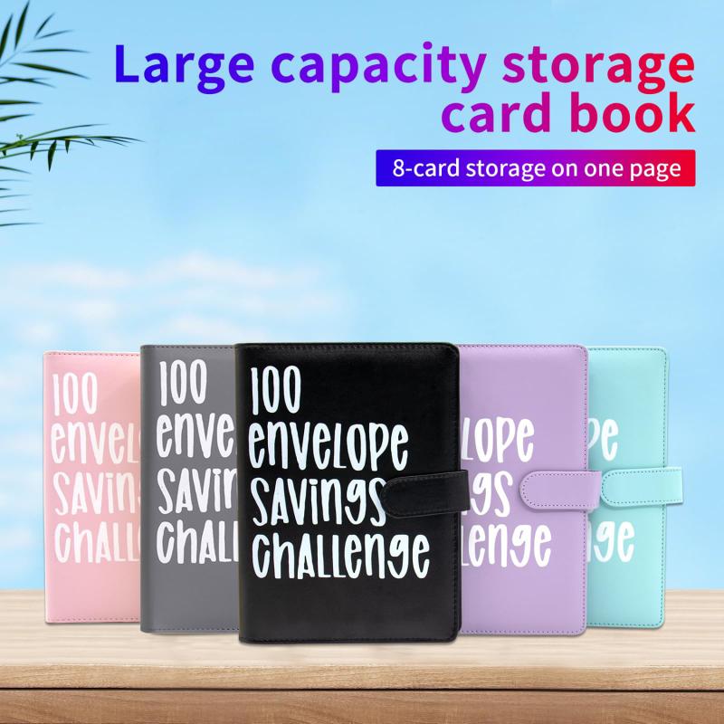 Livre d'épargne DIY Défi 100 Enveloppes Classeur Défis d'épargne à économiser Classeur budgétaire à feuilles mobiles avec Clip pour espèces Emplacement pour cartes Rangement