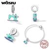 WOSTU 925 Sterling Silver Colorful Sewing Machine Charm Bead Pendant Fit Original Bracelet Necklace For Women Jewelry