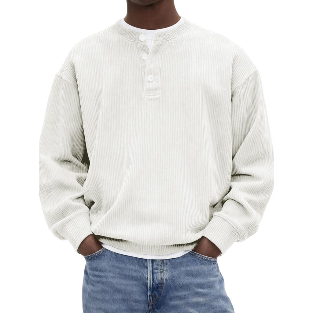 Men's Casual -color Fashionable Corduroy Ribbed Round-neck Long-sleeved Pullover Hoodie