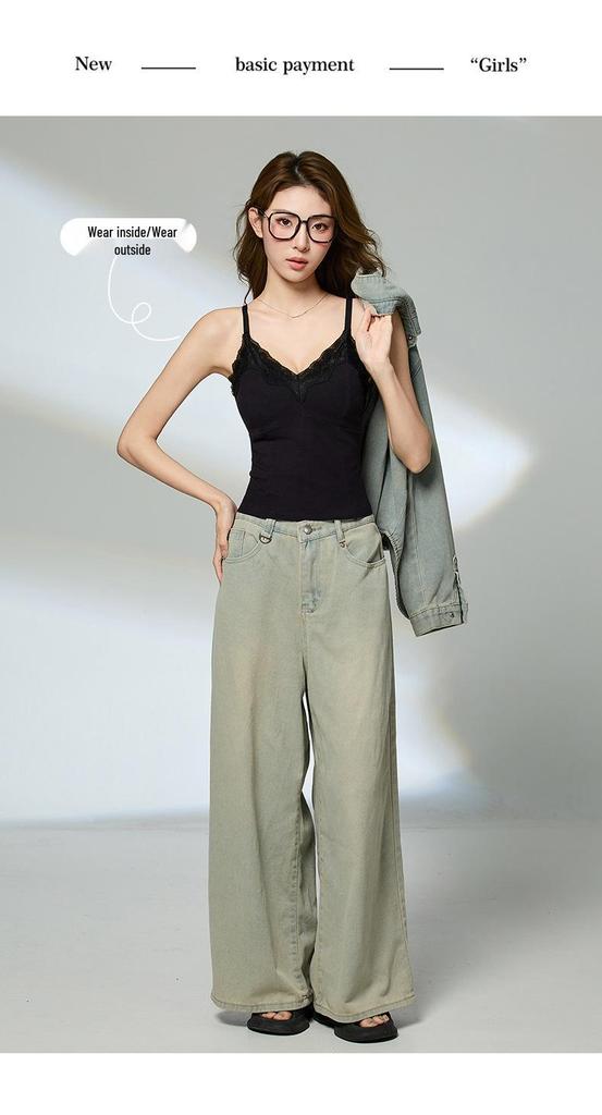 White-Enhancing V-Neck Lace Warm Camisole with Chest Pads - Women's Autumn/Winter Base Layer