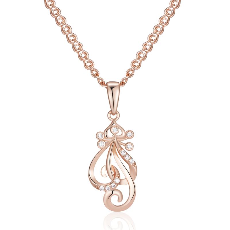 Shiny Natural Zircon Flower Pendant Necklace For Women Fashion Rose Gold Color Ethnic Bridal Wedding Jewelry