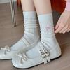 Embroidered Bow Socks Stacking Socks Season Pure Cotton Boneless Double Needle Cute Cotton Medium Tube Socks Women