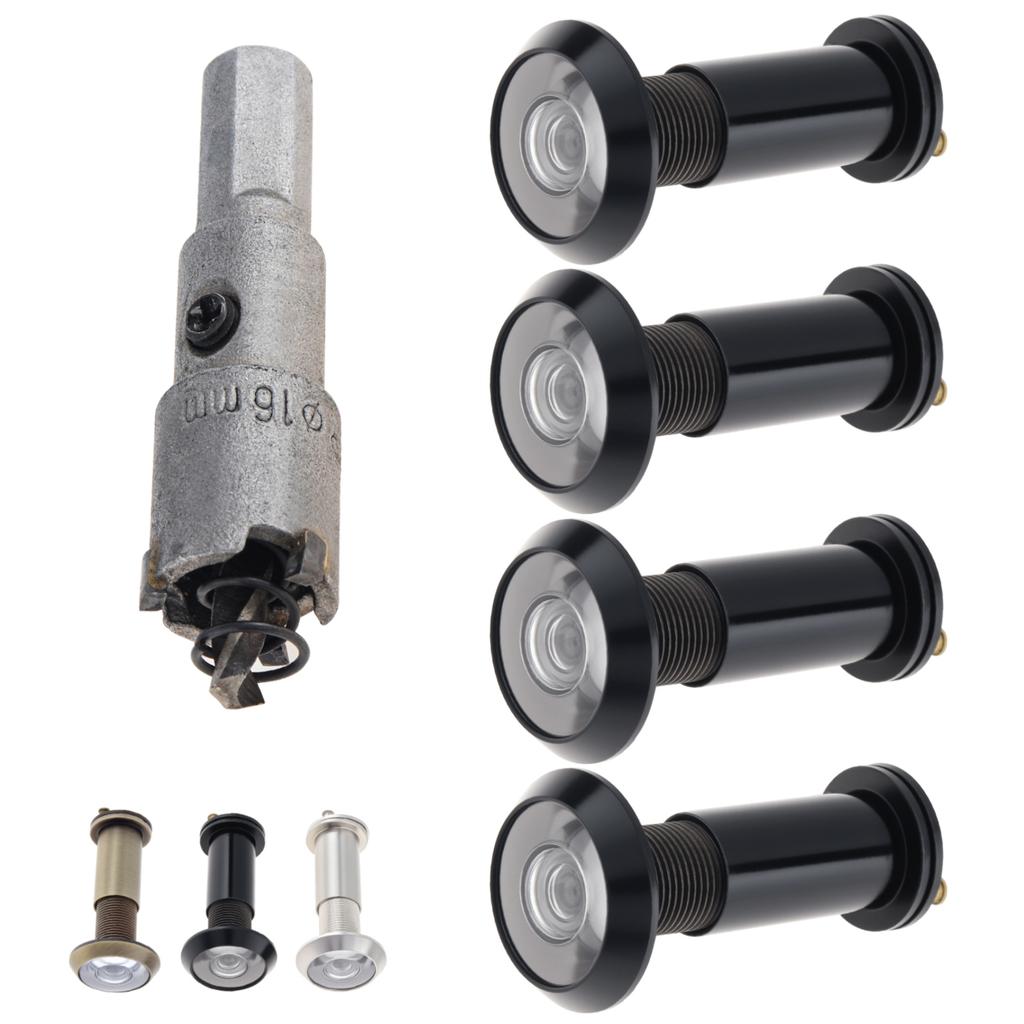 Solid Brass 4pcs 16mm Door Viewer Peephole 200 Degree HD Lens Privacy Cover Heavy Duty Universal Steel Aluminum Door Includes Drill Bit