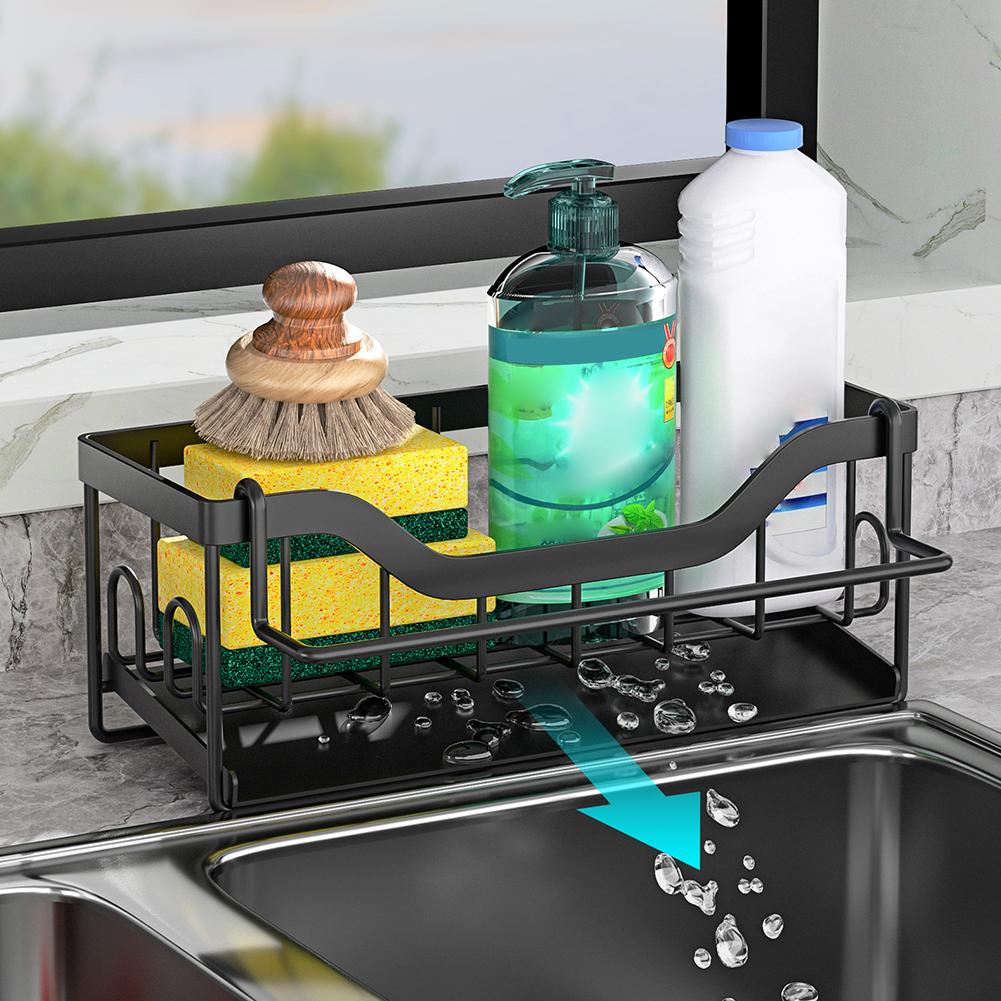 Adhesive Dish Drying Rack Easy Installation Kitchen Sink Sponge Holder with Drainboard for Organizer Home Kitchen Counter