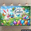 2D Spring Floral Easter Background, Happy Easter Bunny & Eggs Backdrop for Party Events