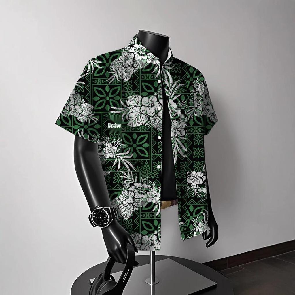 Men's Vintage Hong Kong-Style Hawaiian Floral Short-Sleeve Shirt: Trendy Summer Beachwear for Couples