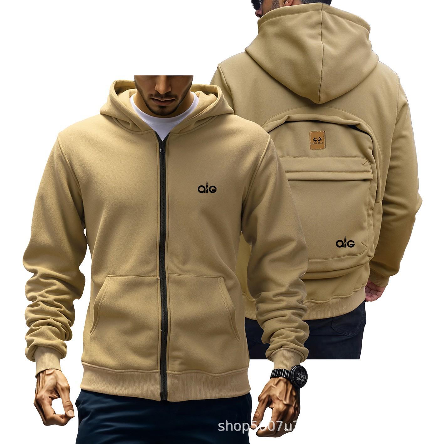 

2026 Men s Autumn/Winter Hooded Cardigan Sweatshirt and Portable Jacket Combo Large верблюд