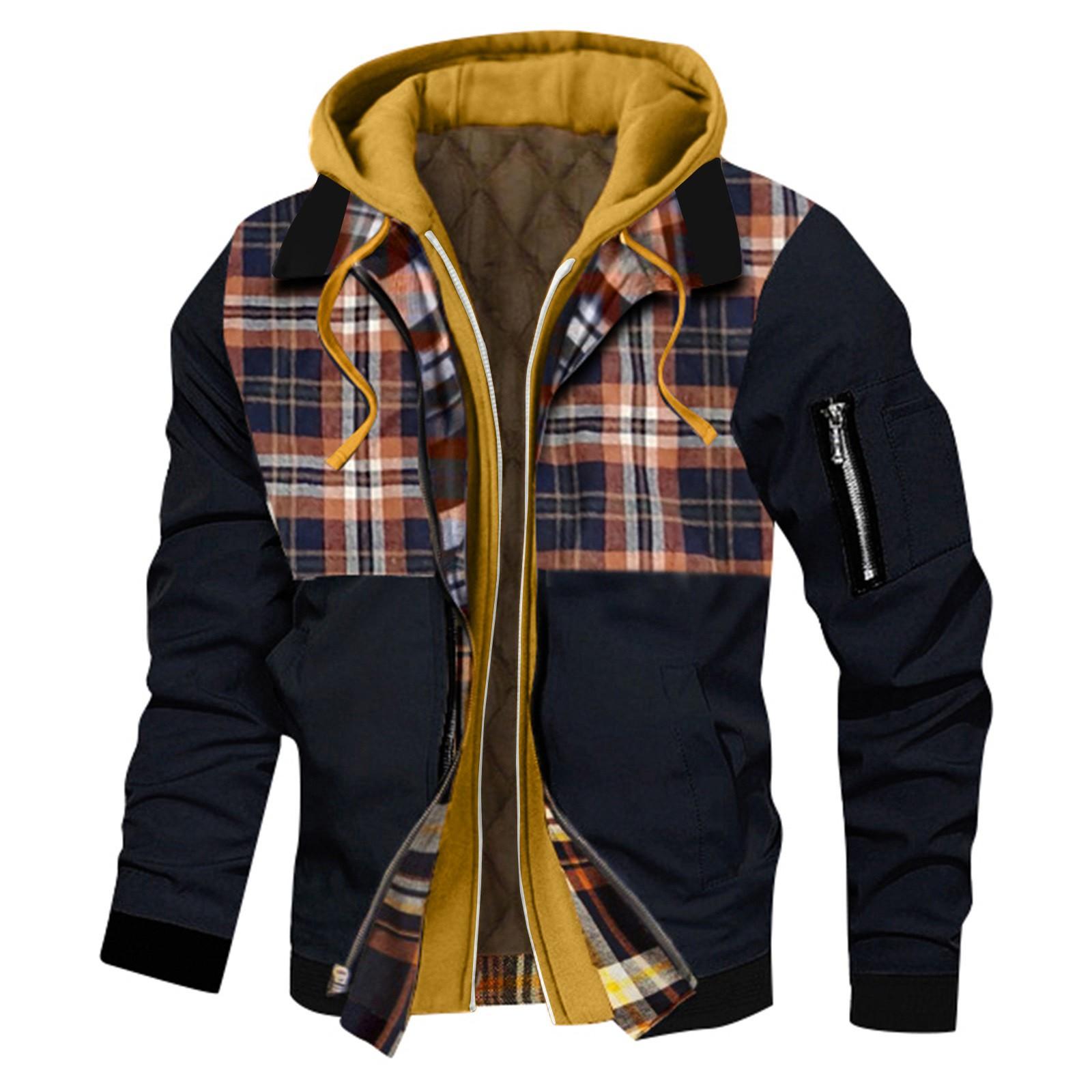 

Мужская куртка-бомбер с клетчатым принтом, мужская весенне-осенняя повседневная трендовая куртка на молнии с капюшоном XXL тёмно-синий