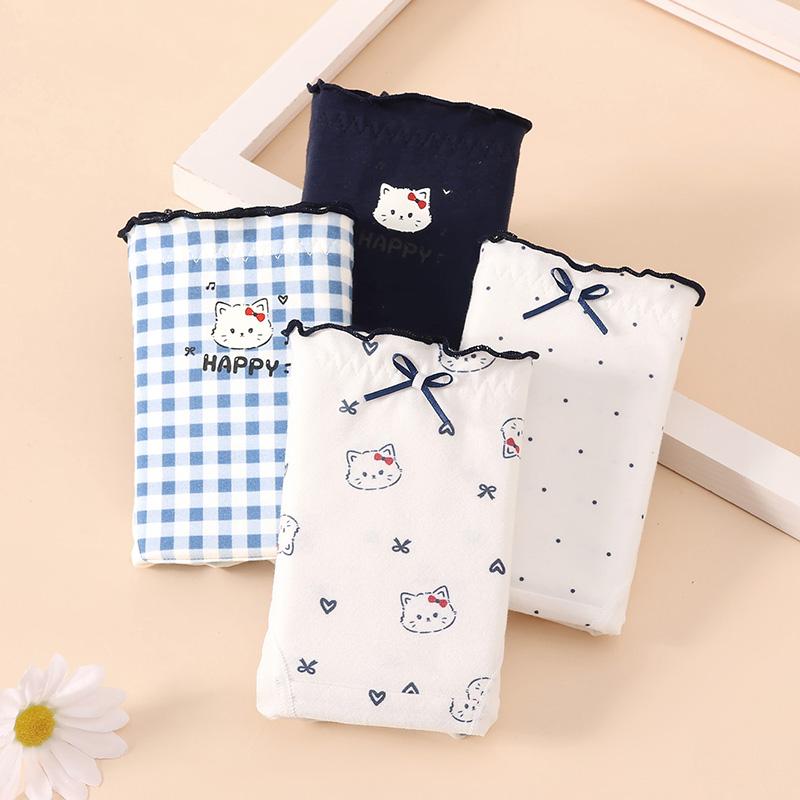 Fentenggan Xinjiang Cotton 10A Antibacterial 4-Pack 100% Cotton Crotch Cute Mid Waist Triangle Underwear for Women