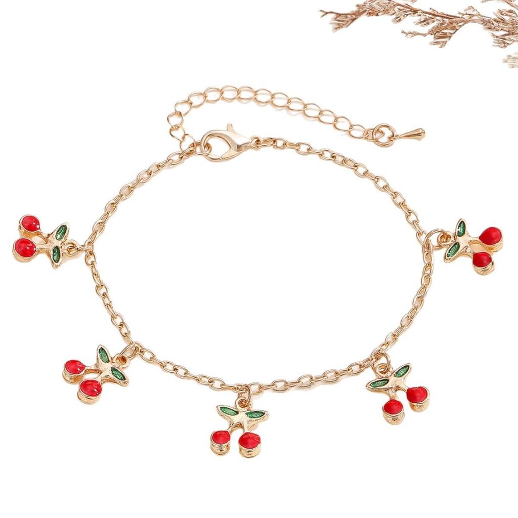 Retro Double-Layer Cherry Bracelet: European & American INS Style with Ancient Chinese Influences