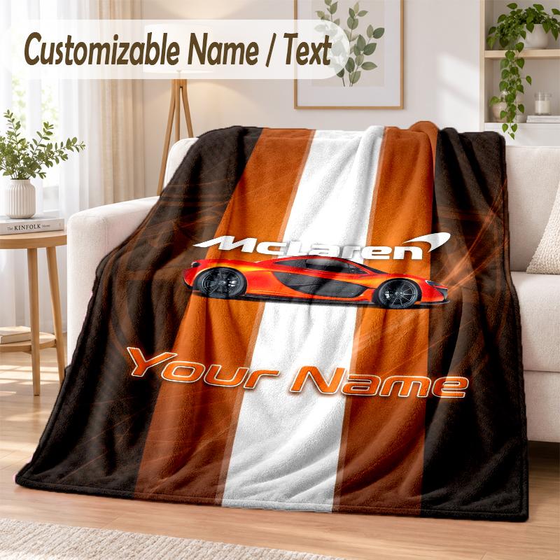 Custom Text Flannel Blanket McLaren Print Warm Cozy Blanket Home Sofa Bedding