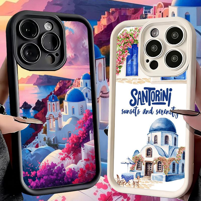 Phone Case for iPhone 17 Air 16E 15 16 Pro Max Santorini Greece Summer Cover 14 Plus 13 12 Mini Soft Shell Silicone Fundas