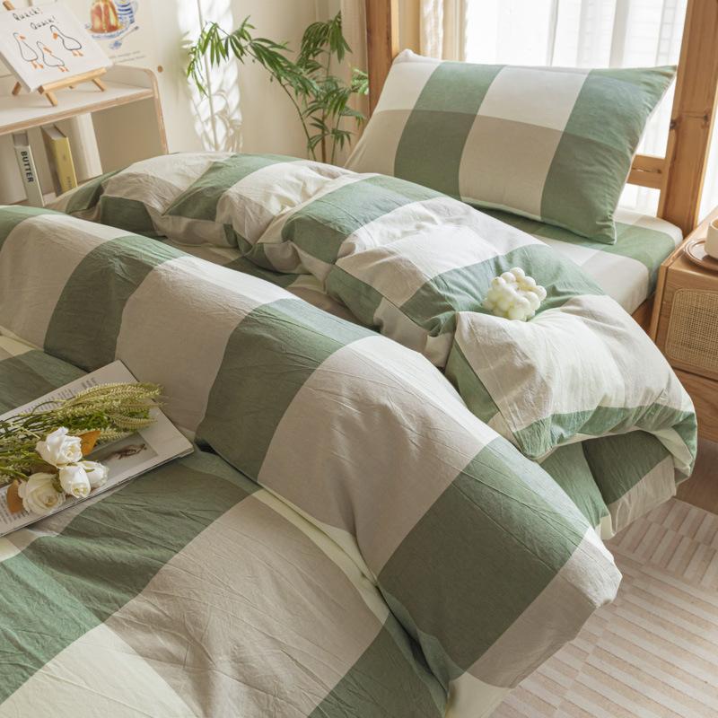 Cotton Washed Cotton Single Quilt Cover Student Dormitory Pure Cotton Bedding Four-piece Set Sheet Quilt Cover Simple Three-piece Set