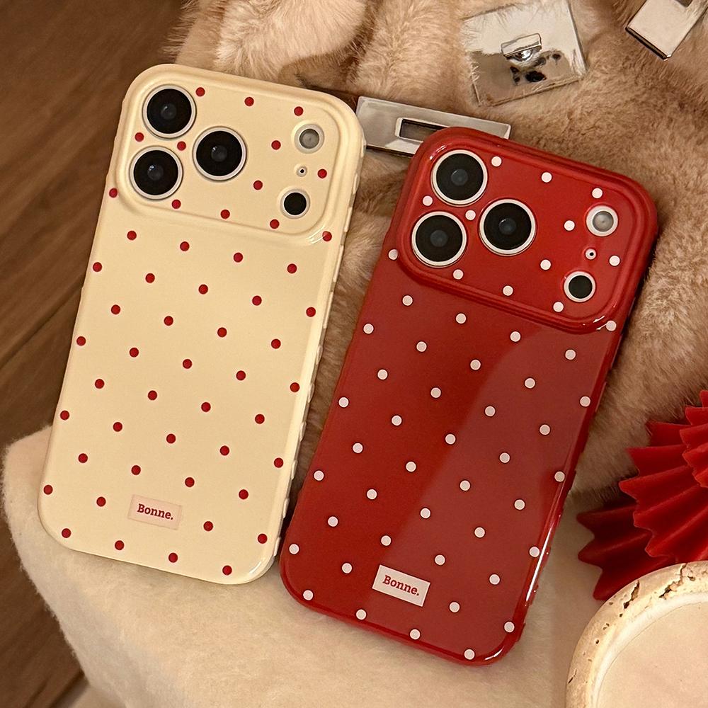 Full-Screen White Wine Red Polka Dot Print Phone Case for iPhone 17promax 17pro 13 14 15 16 Pro Max Protective Soft Cover