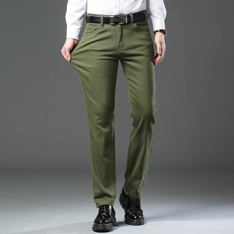 Cotton Men's Stretch Slim Jeans Green Soft Comfortable Casual Straight Denim Pants Trousers Large Size