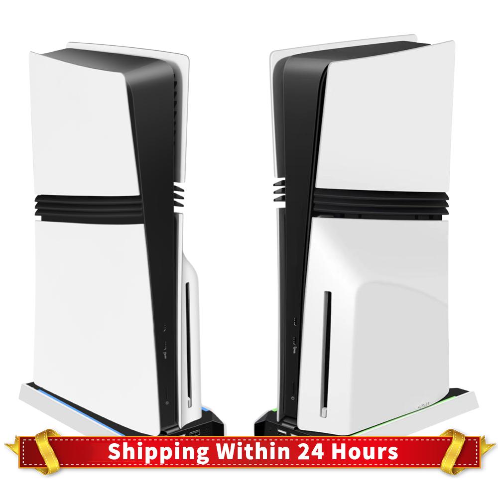 For PS 5 Slim/PS 5 Pro RGB Vertical Cooling Stand Base 8 Light Mode Game Console Base Bracket W/ 3-Speed Cooling Fan Base Stand