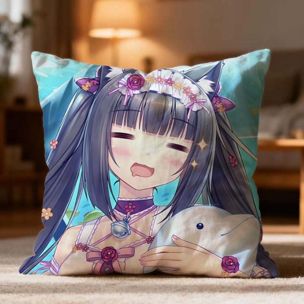 Popular N-NNekopara Cushion Cover Soft Washable Pillow Case Multi-Scene for Couch Bed Travel Office Use