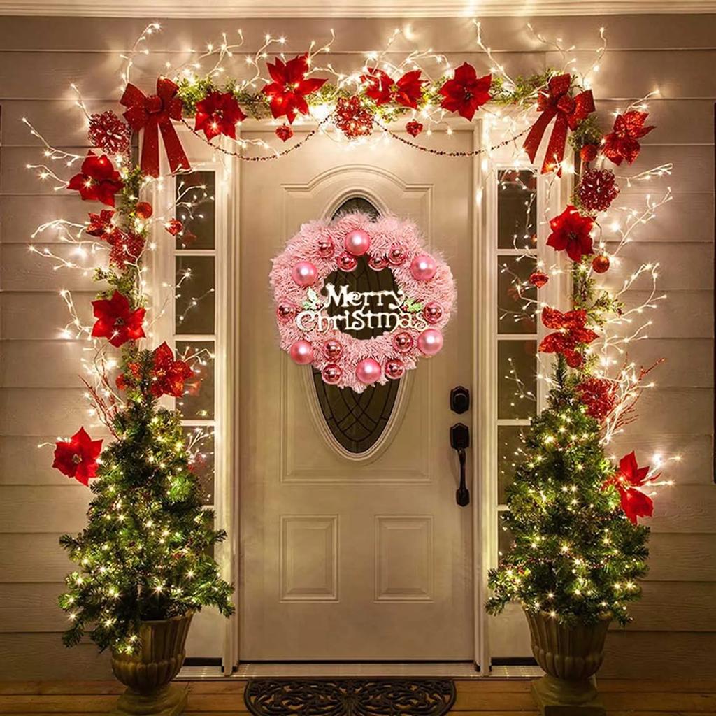 30cm Weihnachten Rosa Kranz Roségold Weihnachtskugel Buchstabe Frohe Weihnachten Fenster Tür Girlande 2025 Navidad Frohes Neues Jahr Dekoration