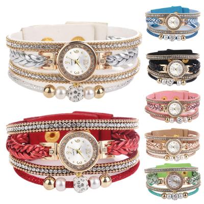 Vintage Lady Strass Dekor rundes Zifferblatt Analog Quarz Armbanduhr Armband