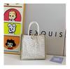 Ins Style Fashion Plaid Portable Linen Bag Large Capacity Square Bottom Jute Shopping Bag Linen Waterproof Gift Bag