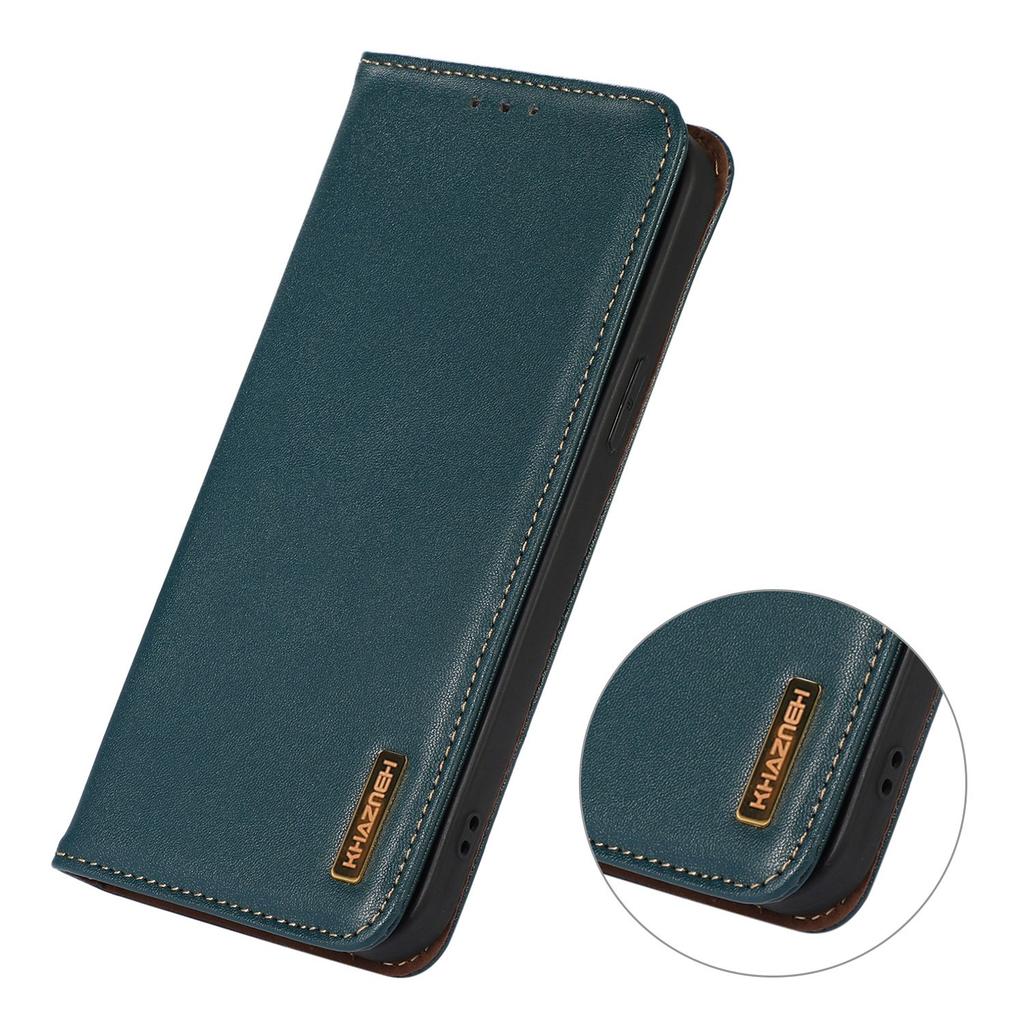 KHAZNEH For iPhone 16e Case Wallet Genuine Cow Leather Phone Cover Nappa Texture