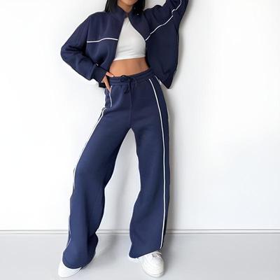 Conjunto de Moletom Esportivo Casual Estilo Europeu Feminino com Gola Meio Alta e Cordão