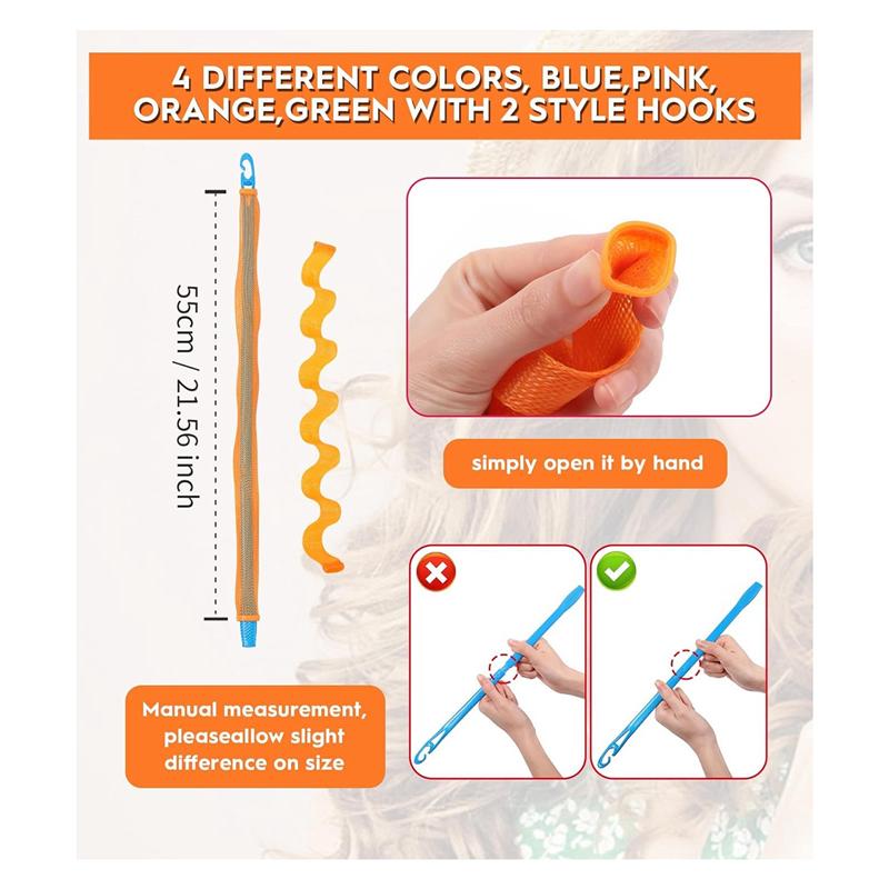 AEE4-40 Pieces Heatless Waves Hair Curler, No Heat Damage Wavy Hair Curlers With 2 Sets Of Styling Hooks, Heatless Curls
