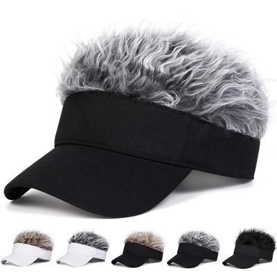 Men Faux Fur Fluffy Wig Visor Hat Outdoor Sunscreen Leisure Hat Spring Autumn Travel Tourism Beach Vacation