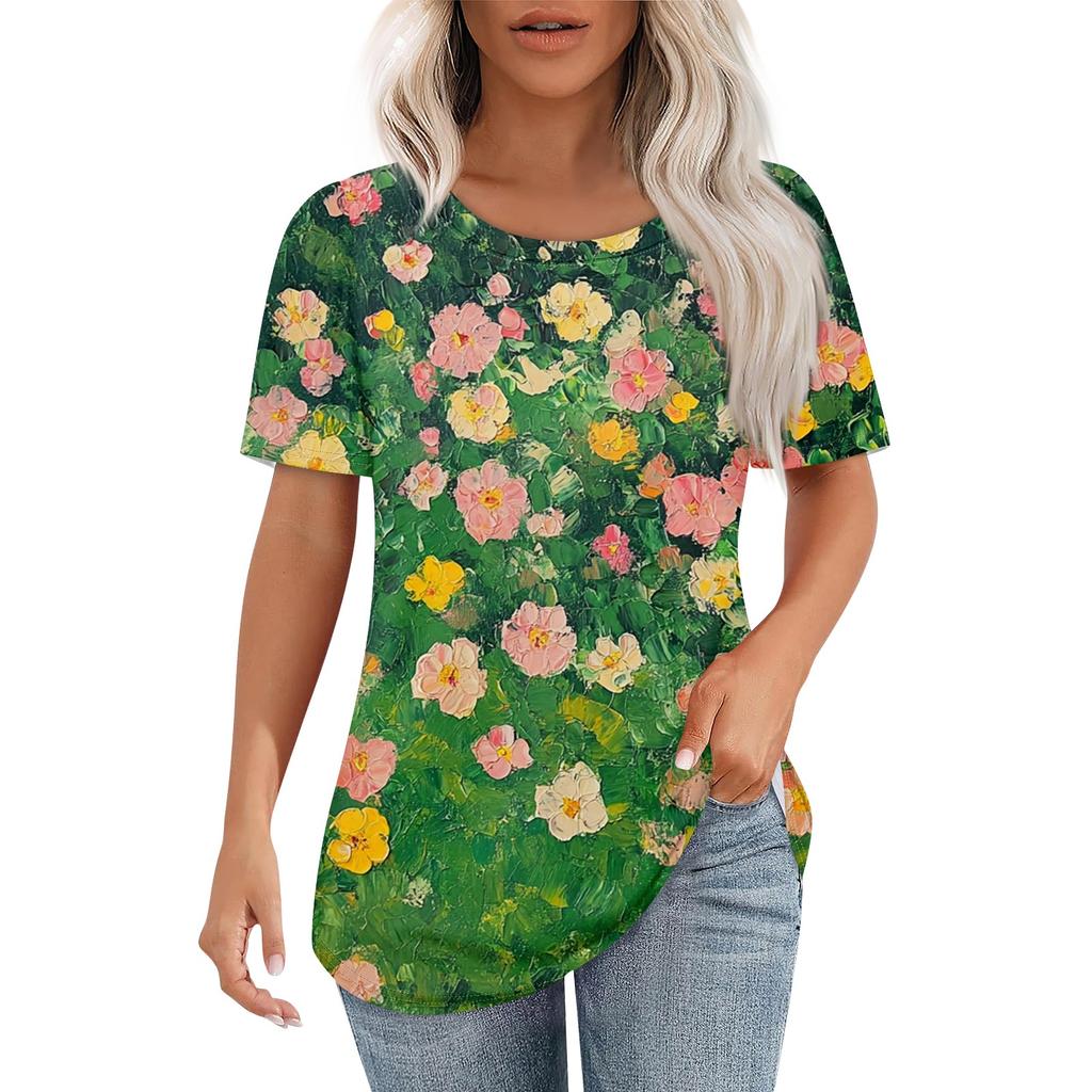 Damen T-Shirt mit Retro-Print, modisch, lässig, Rundhalsausschnitt, kurzärmelig