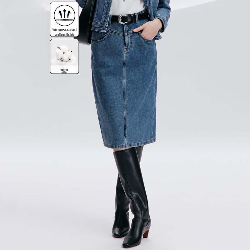 JESSIE Versatile Straight Mid-length Denim Skirt S