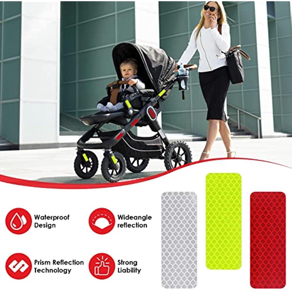 Pacote de 24 adesivos refletivos de advertência 3 x 8 cm Fita de advertência de segurança Fita reflexiva de segurança autoadesiva para bicicletas, carrinhos de bebê, mochilas escolares