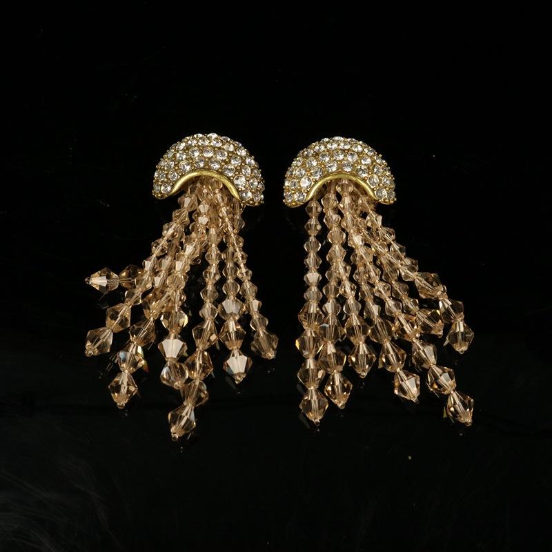 

Французские ретро серьги-подвески с бахромой цвета шампанского, простые серьги-медузы, высококачественный персонализированный дизайн, универсальные украшения