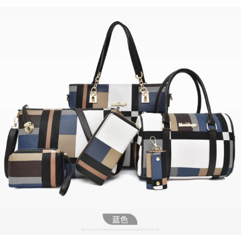 

Сумка для мамы и ребенка, женская сумка из шести частей, новая клетчатая сумка большой вместимости, через плечо, кроссбоди, простая сумочка синий
