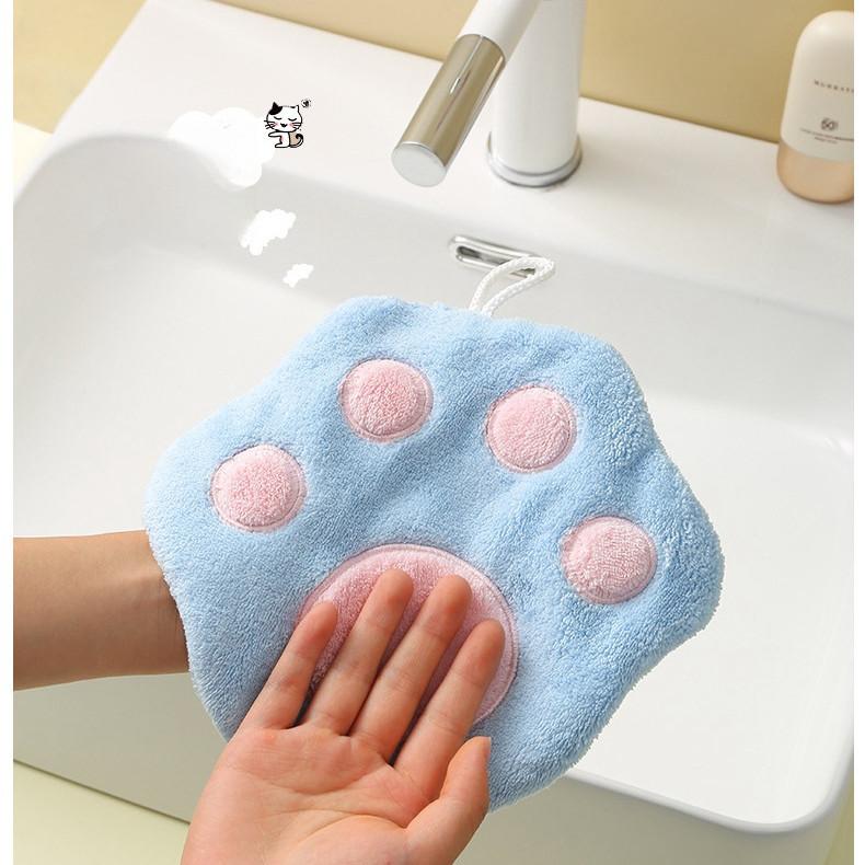 Hand Towel Can Be Hung Up Cat Footprints Cartoon Animal Hand Towel Cleaning Tables Washing Dishes Adult Hand Towels Quick Drying Towel