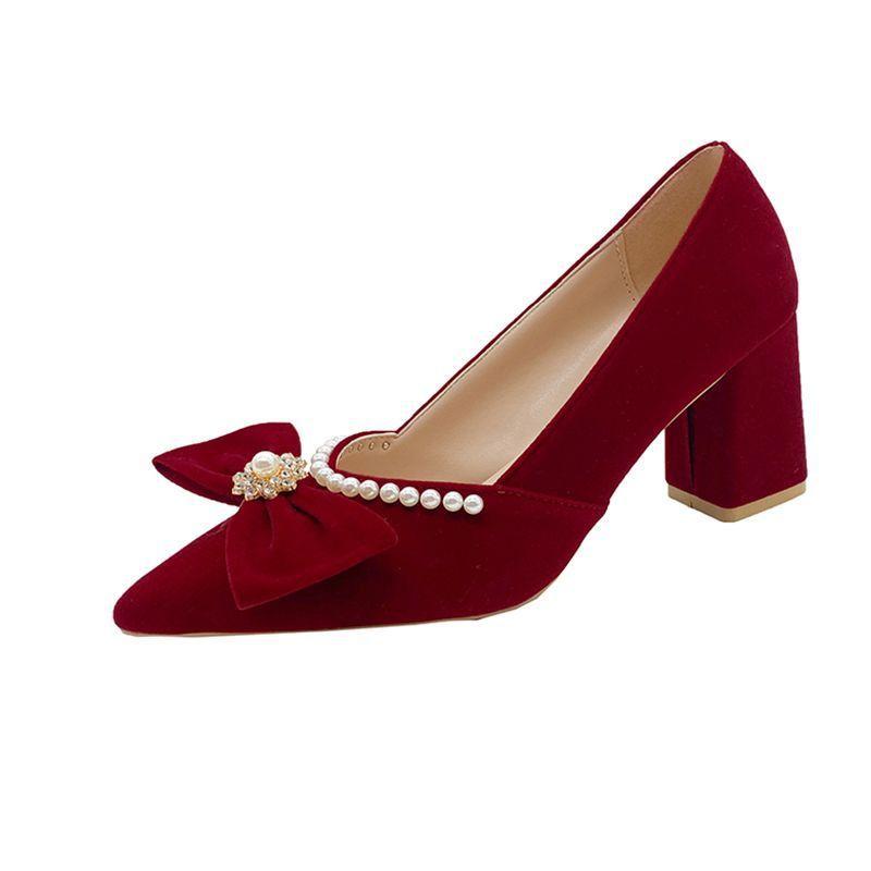 

Свадебные туфли, туфли для невесты, новые красные туфли на высоком каблуке, толстый каблук, свадебное платье цисюхэ, две пары свадебных туфель не утомляют 40