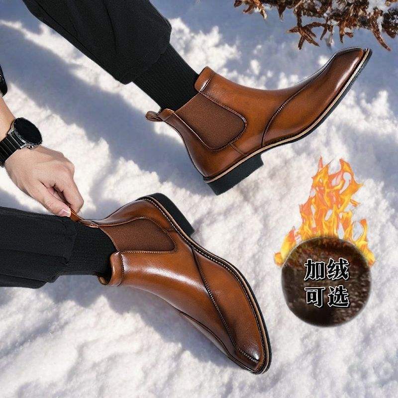 Korean Version of Chelsea Men's Boots Men's High-top Leather Shoes Pointed Men's Boots British Heightening Martin Boots Breathable Short Boots