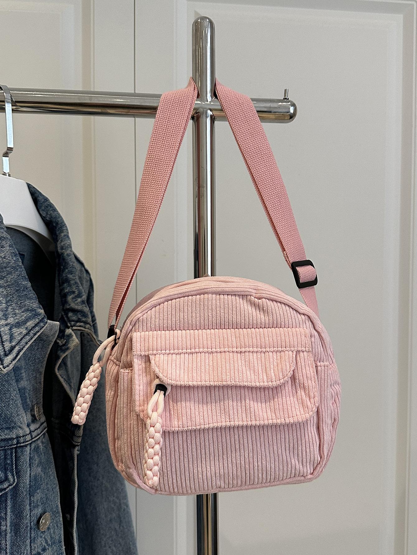 

Вельвет 2025 весна новая мода однотонная повседневная тканевая сумка кампус стиль девушки плечевая сумка кроссбоди тренд розовый