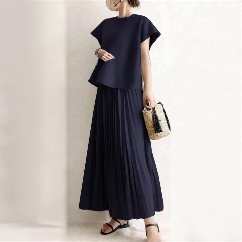 ZANZEA Women Short Sleeve Blouse and Long Skirts Summer Two Piece Suit Sets