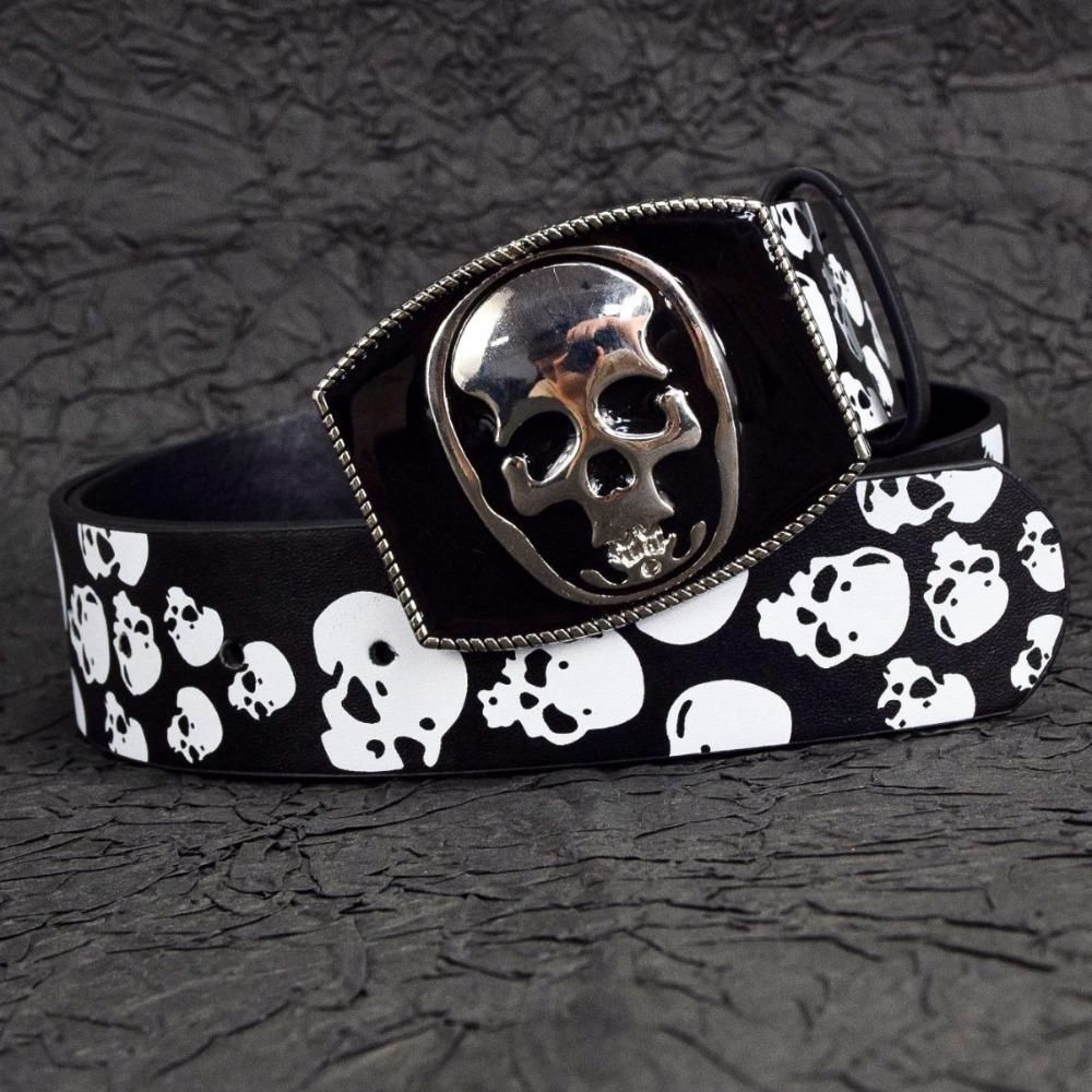 Rhinestone Skull Print Belt Pu Leather Halloween Skeleton Waistband  Belt Accessories