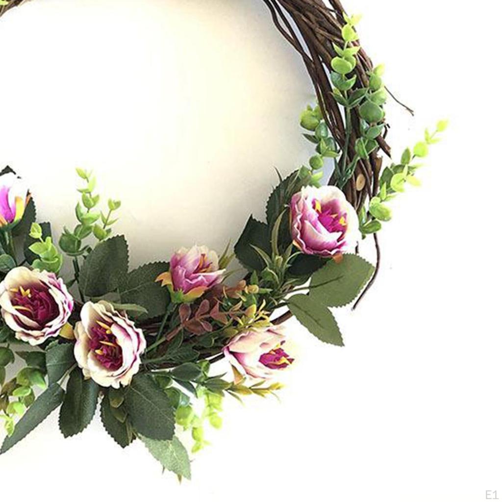 Artificial Flower Wreath for Front Door, Wall Hanging Outdoor Spring Flowers