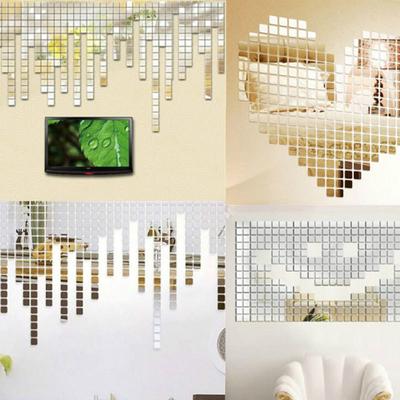Acrylic Wall Sticker Amazing 100pcs Acrylic 3D Mural Wall Sticker Mirror Effect Home Decor DIY